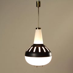 Ceiling Lamp Attributed to Max Ingrand Opaline Glass Aluminium Brass Vintage