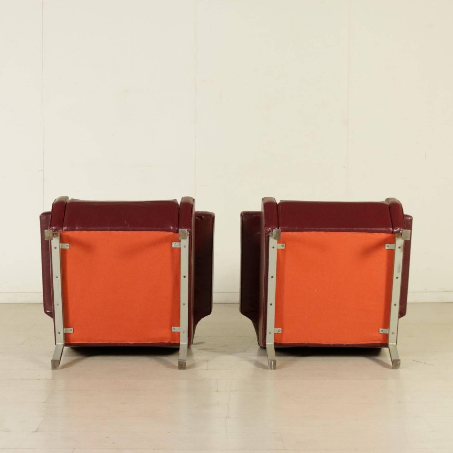 Pair of Armchairs Foam Leatherette Chromed Metal Vintage, Italy, 1960s 3