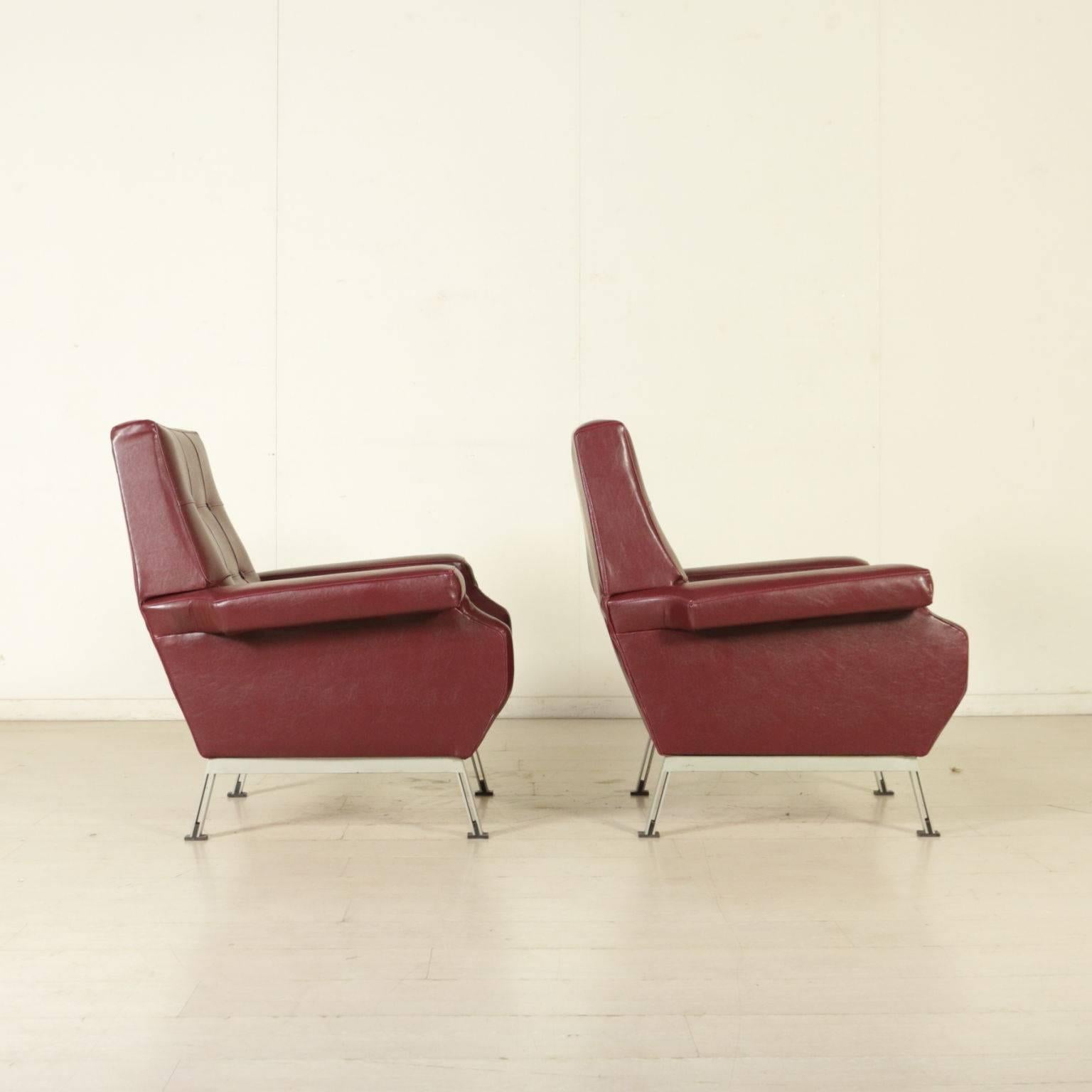 Mid-20th Century Pair of Armchairs Foam Leatherette Chromed Metal Vintage, Italy, 1960s