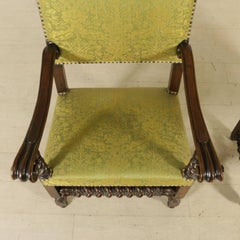Pair of Elegant Walnut Carved Thrones, Italy, Late 17th Century