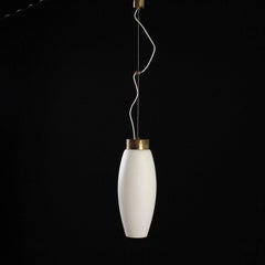Ceiling Lamp Opal Glass Brass Vintage Manufactured in Italy, 1950s