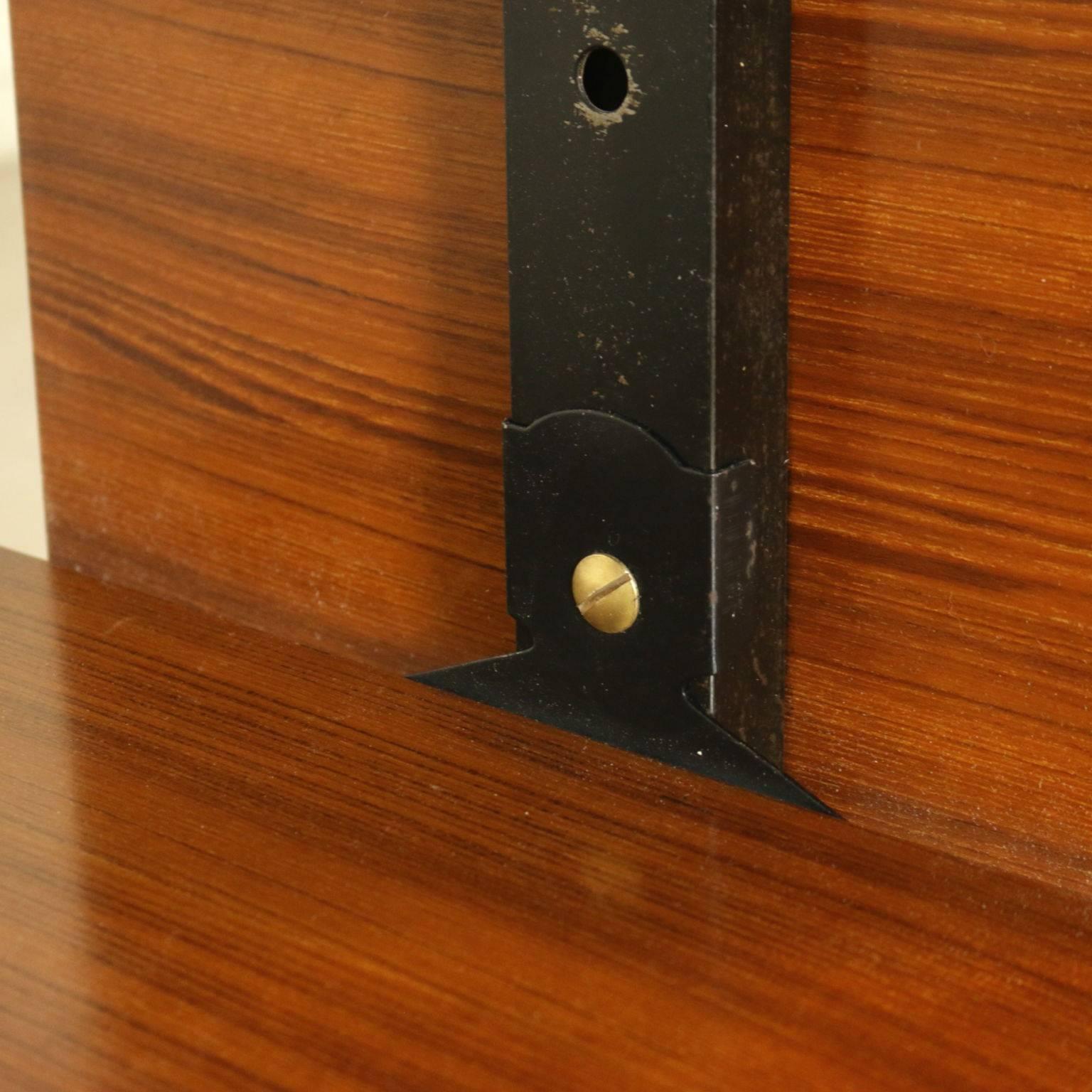 Bookcase Metal Brass Teak Veneered Wood Vintage, Italy, 1950s-1960s 1