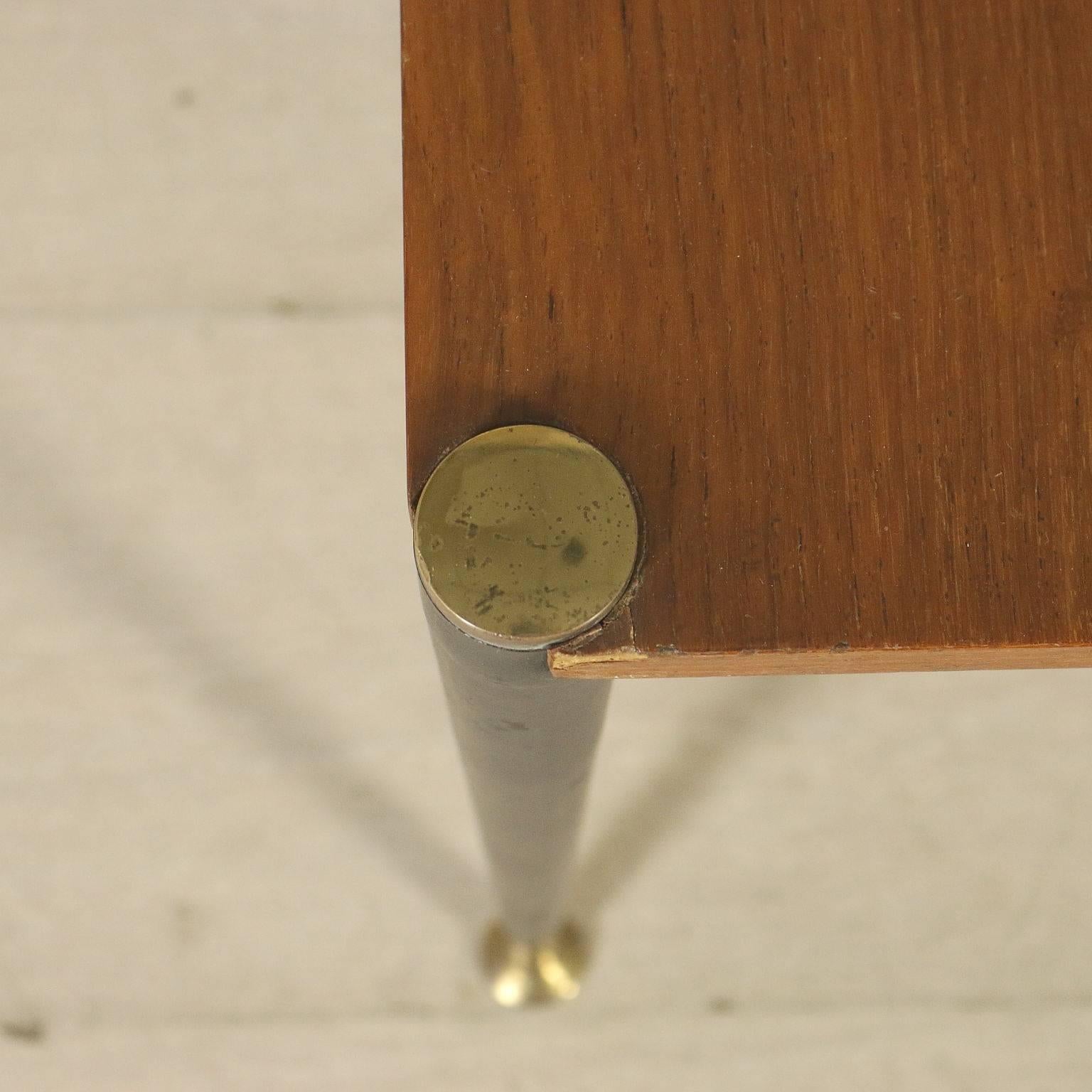 Italian Coffee Table Teak Veneered Wood Metal Brass Vintage, Italy, 1960s