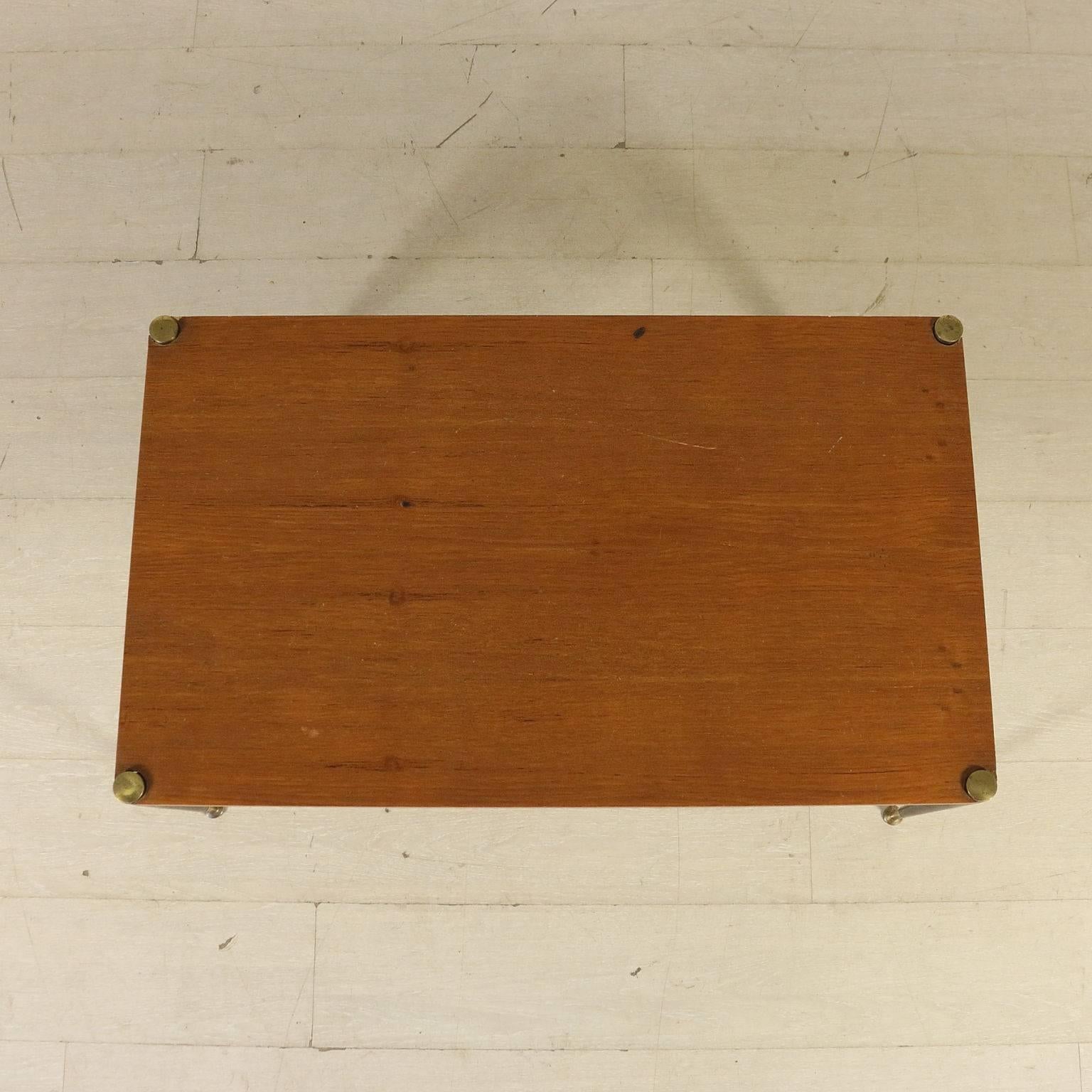 Coffee Table Teak Veneered Wood Metal Brass Vintage, Italy, 1960s In Good Condition In Milano, IT