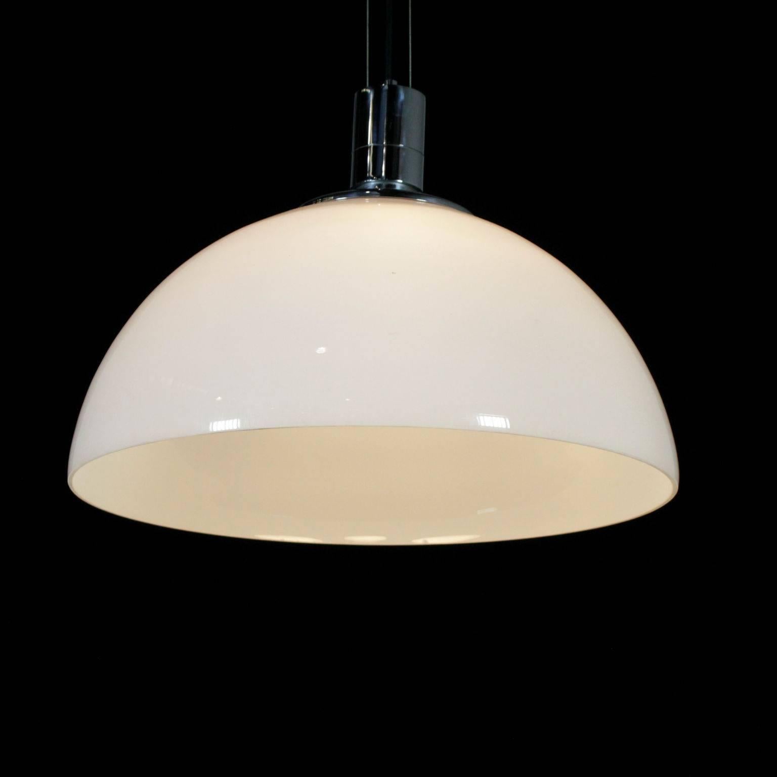 Mid-Century Modern Ceiling Lamp by Albini Chromed Metal Opal Glass Vintage, Italy, 1980s