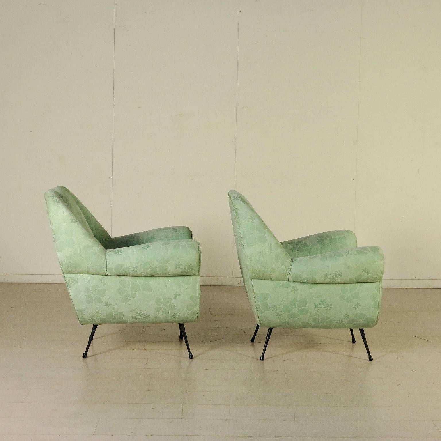 Upholstery Pair of Armchairs Foam Spring Fabric Vintage, Italy, 1950s-1960s