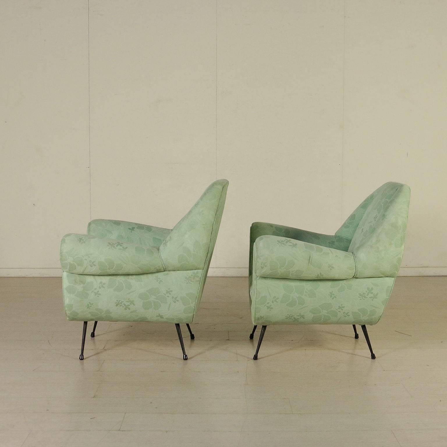 Pair of Armchairs Foam Spring Fabric Vintage, Italy, 1950s-1960s 2