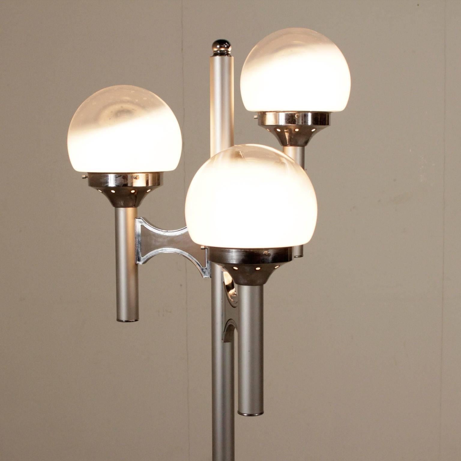 Mid-Century Modern Floor Lamp Aluminium Metal Glass Vintage Manufactured in Italy, 1960s-1970s