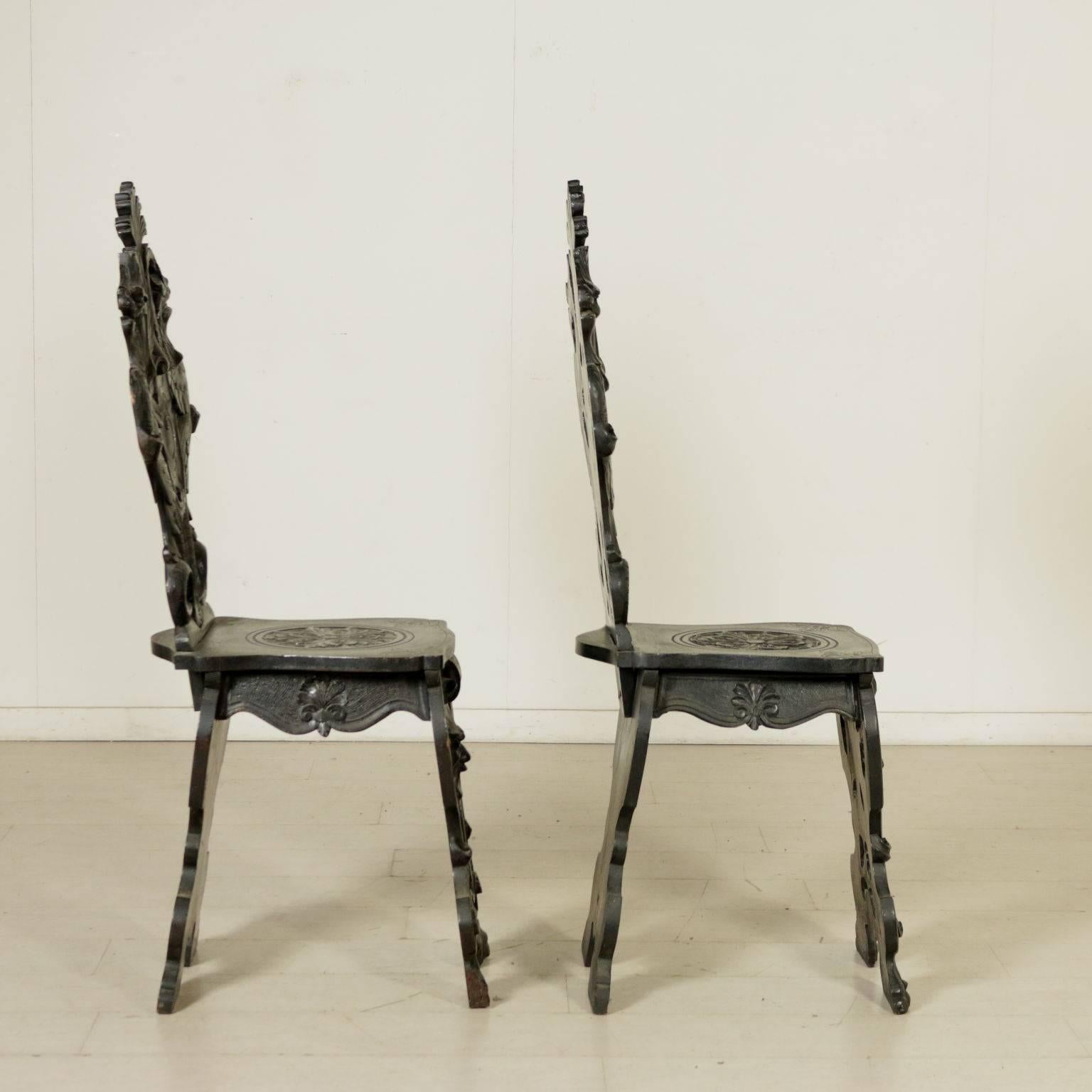 Pair of Neo-Renaissance Carved Walnut Chairs, Italy, Early 20th Century 2