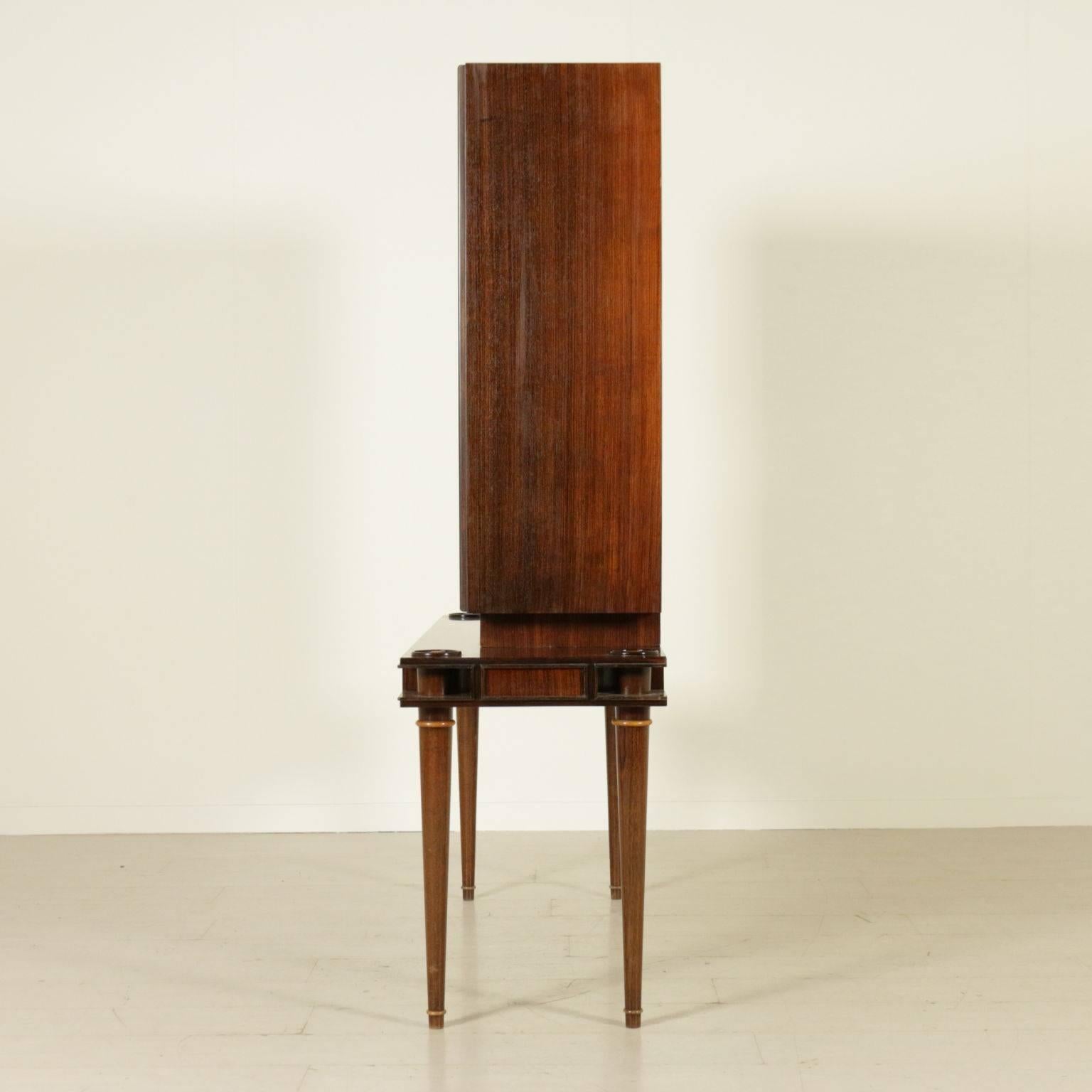 Mid-Century Modern Cabinet with Bar Compartment Opal Glass Rosewood Veneer Poplar Vintage, Italy