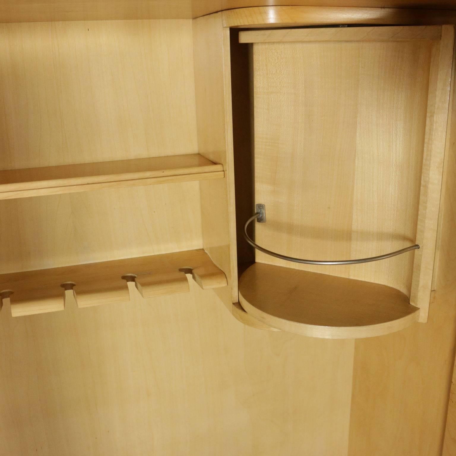 Cabinet with Bar Compartment Opal Glass Rosewood Veneer Poplar Vintage, Italy In Good Condition In Milano, IT
