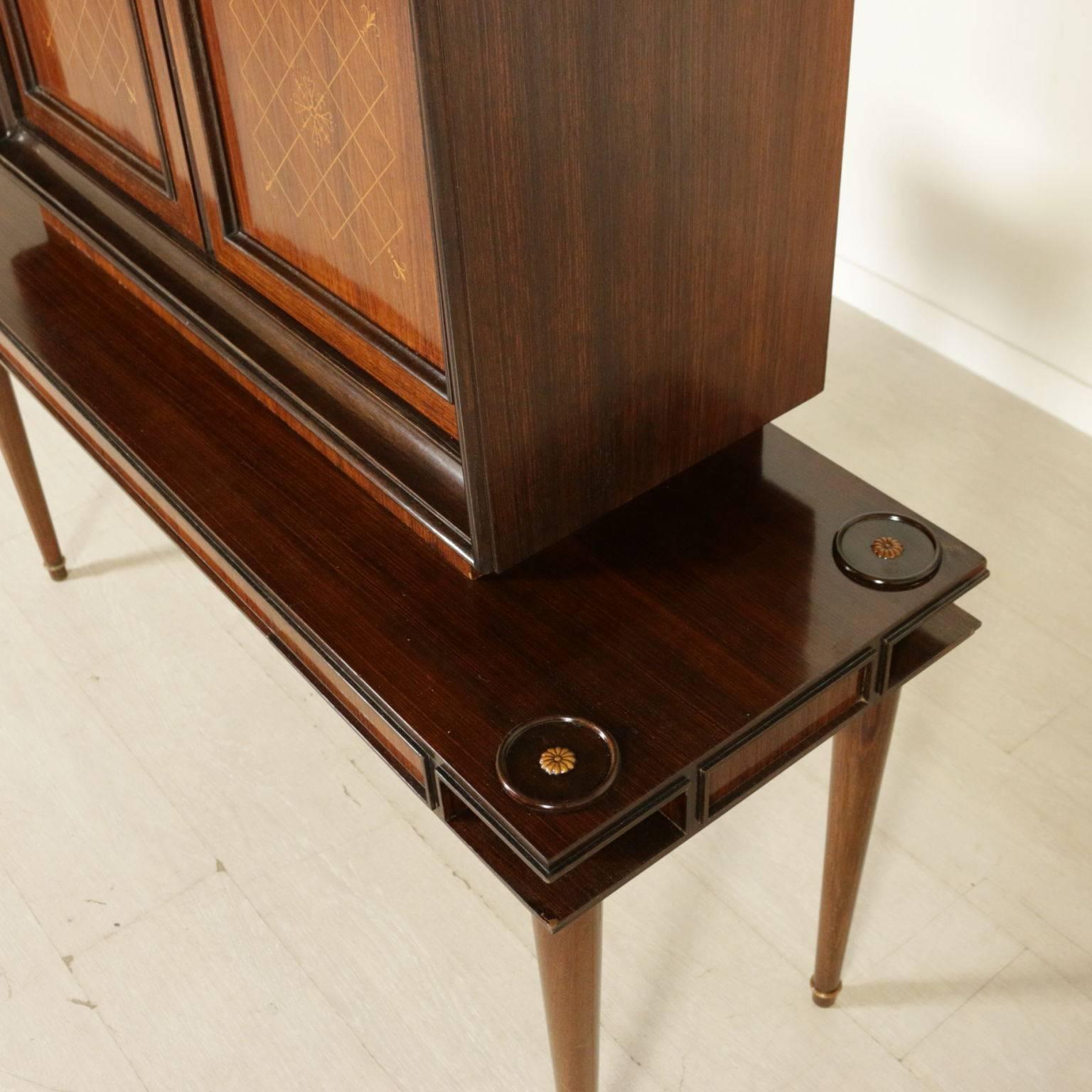 Cabinet with Bar Compartment Opal Glass Rosewood Veneer Poplar Vintage, Italy 3