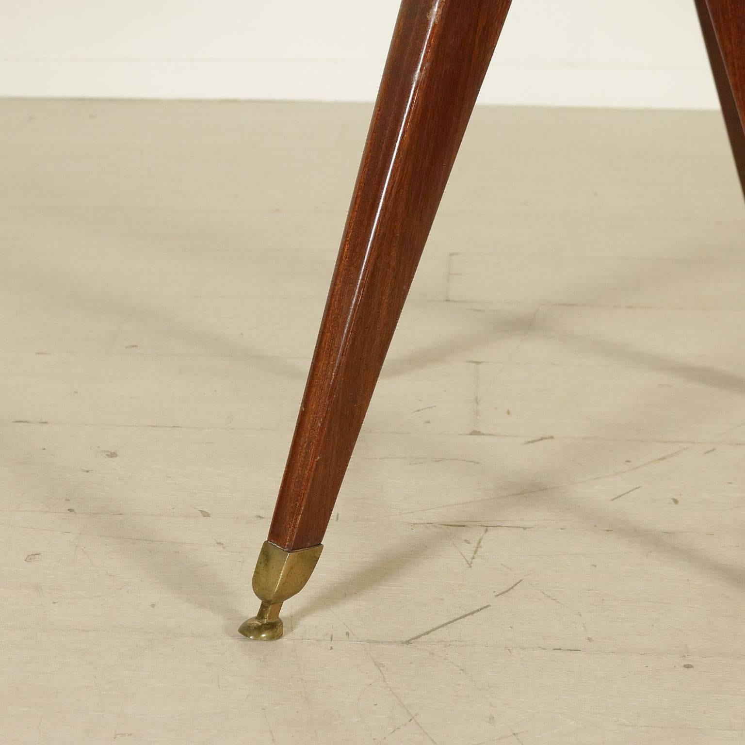 Table with Stained Mahogany Legs Brass and Marble Vintage, Italy, 1950s 3