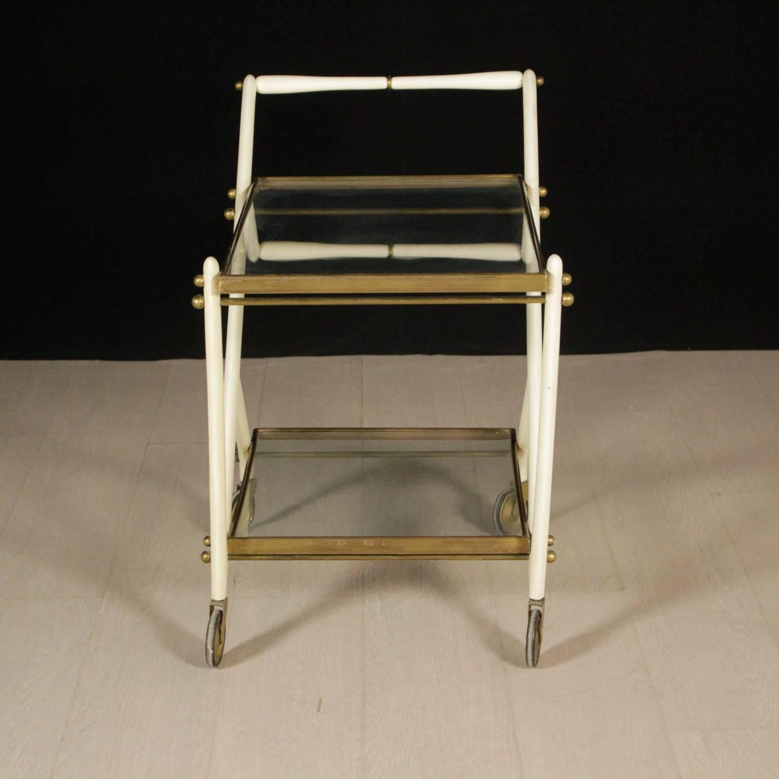 Service Cart Lacquered Wood Brass Glass Vintage Manufactured in Italy, 1950s 1