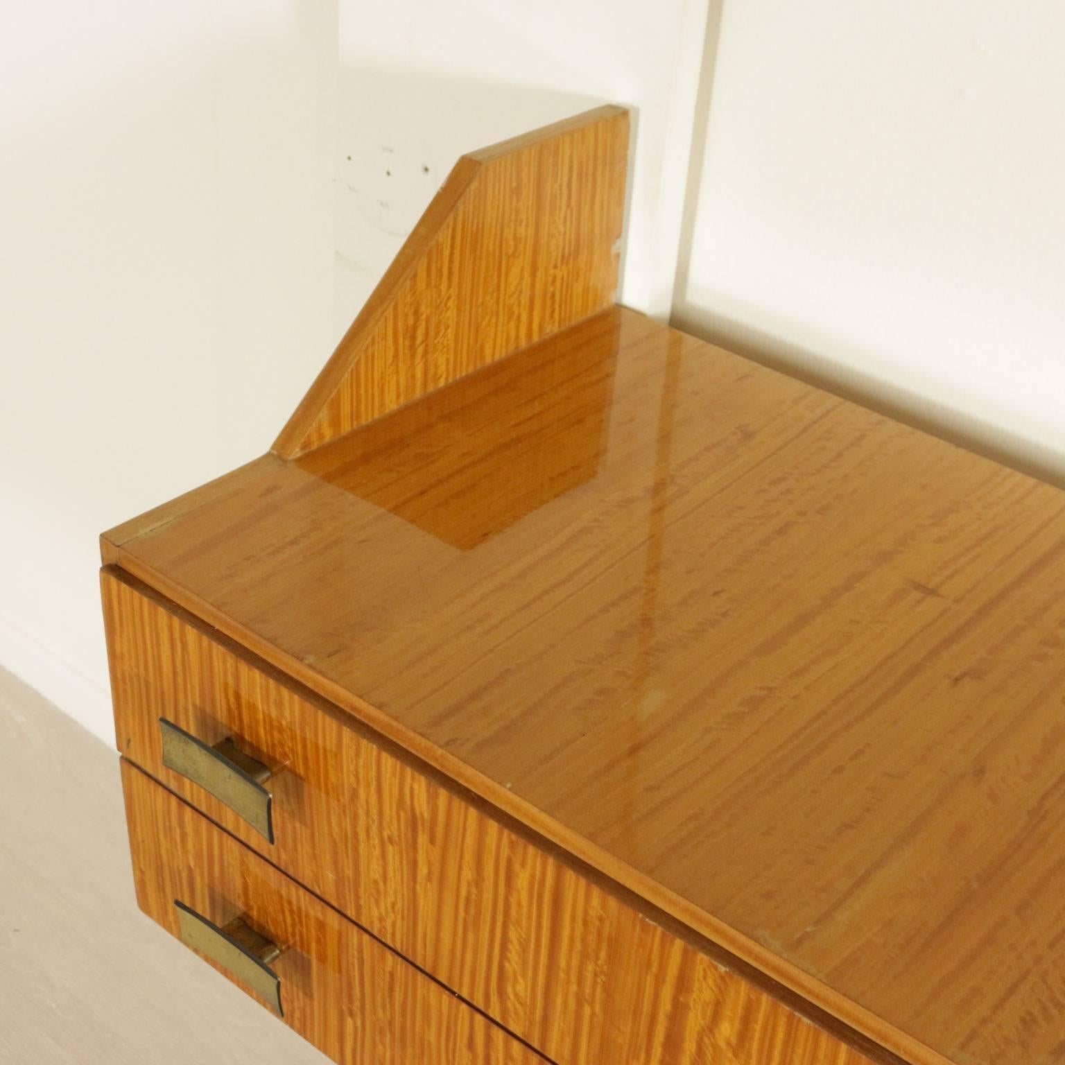 Dressing Table with Mirror Drawers Maple Veneer Brass Handles Italy, 1950s-1960s In Good Condition In Milano, IT