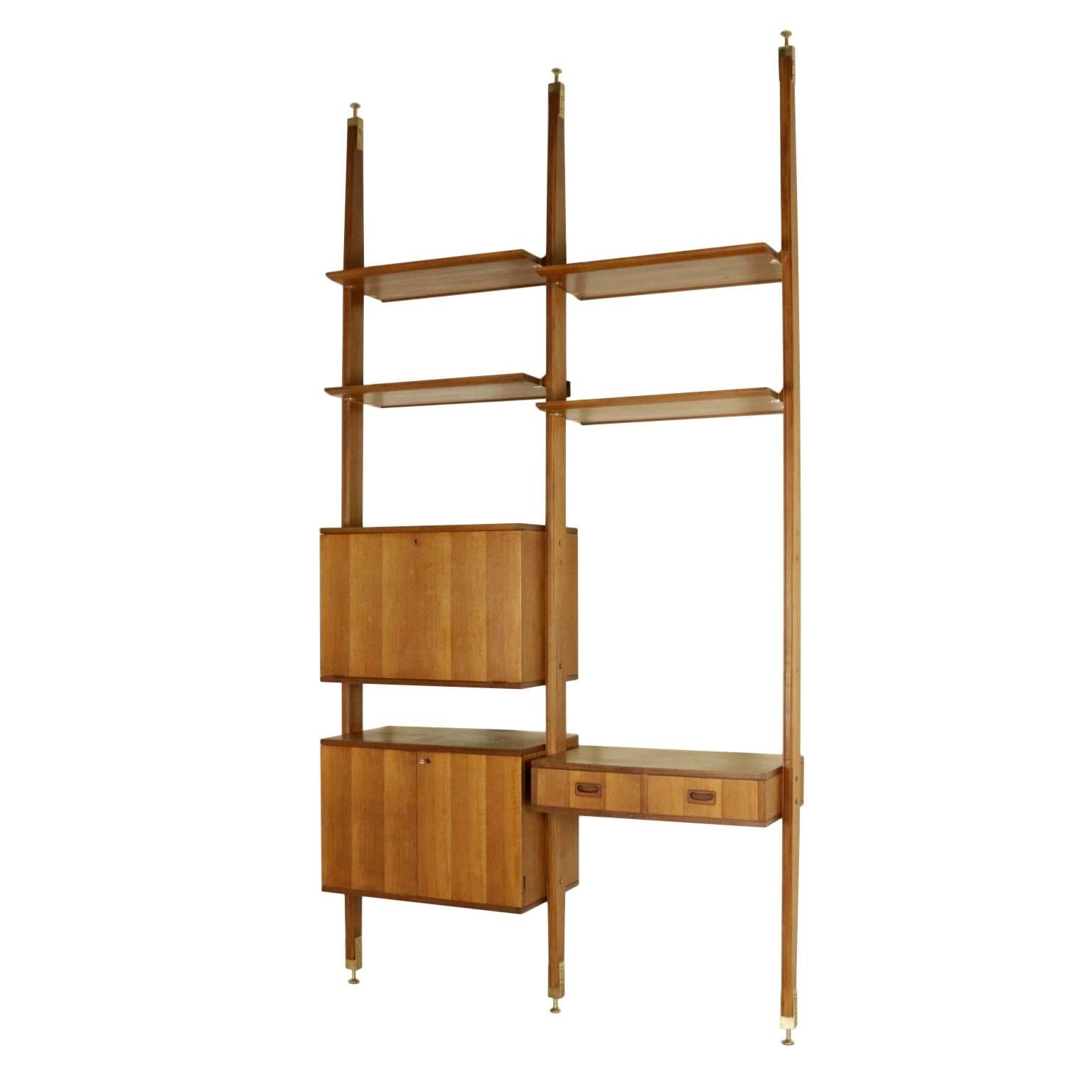 Bookcase Teakwood Brass Vintage, Italy, 1960s