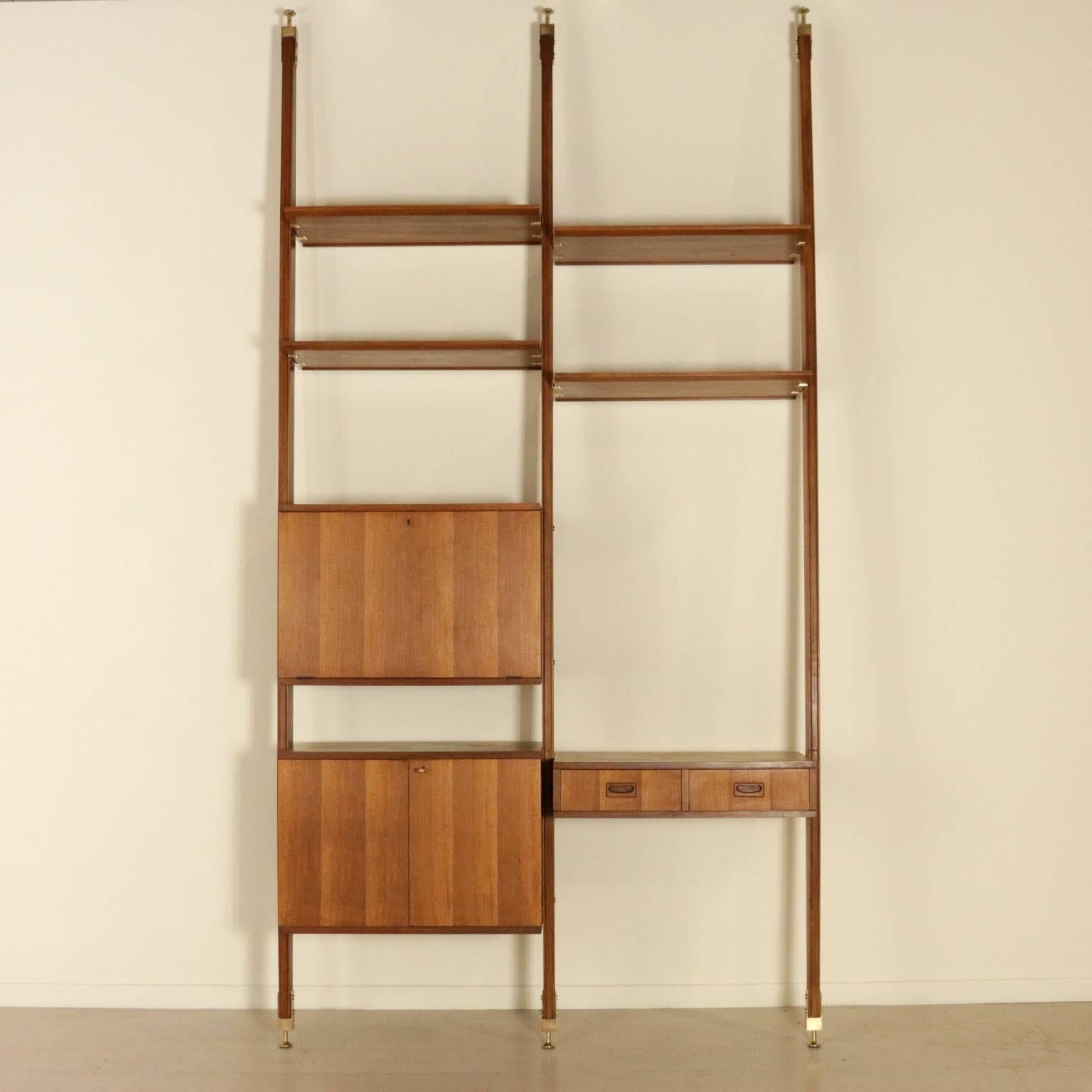 Bookcase, teakwood, brass. Manufactured in Italy, 1960s.