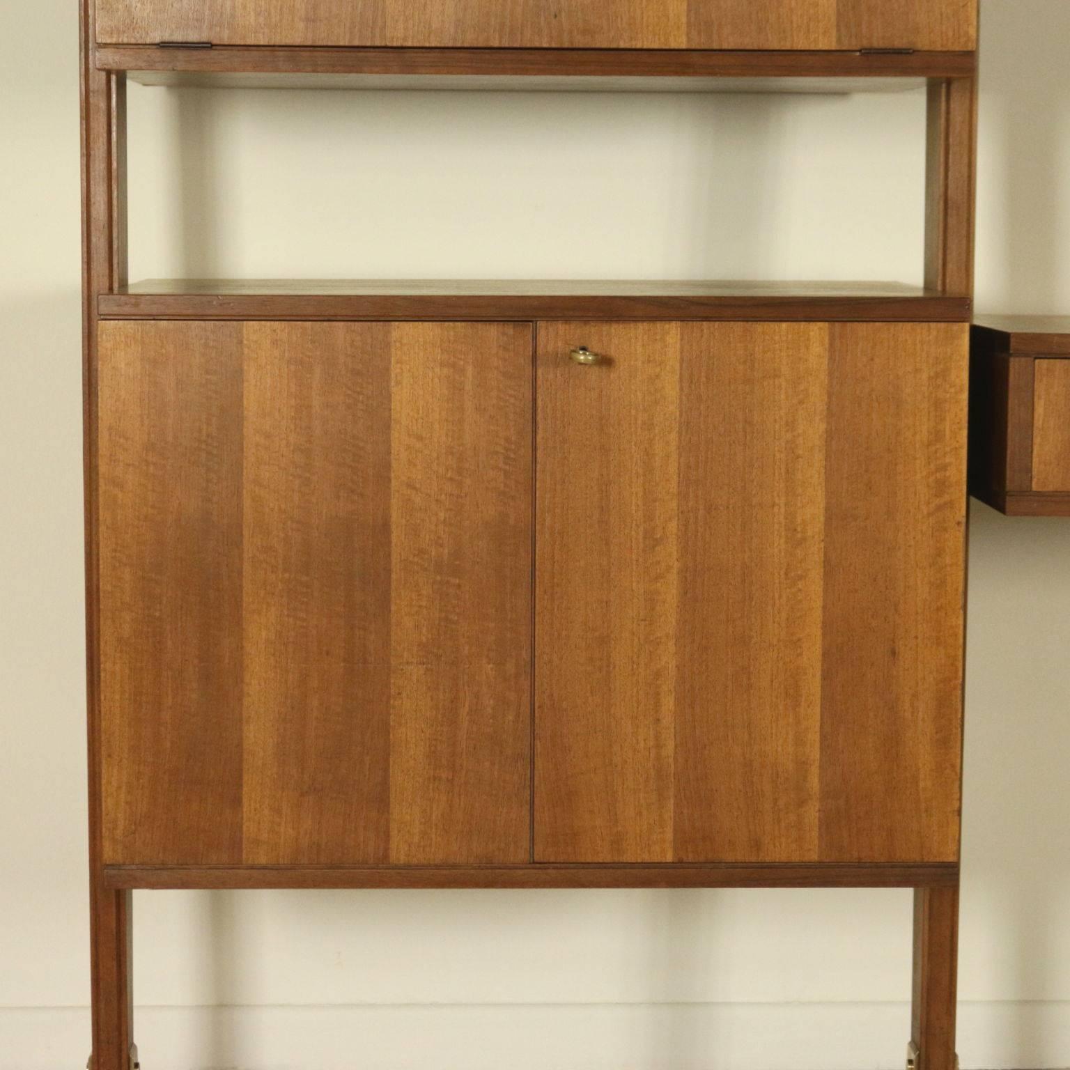 Mid-Century Modern Bookcase Teakwood Brass Vintage, Italy, 1960s