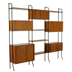 Bookcase Adjustable Elements Teak Veneer Vintage, Italy, 1960s