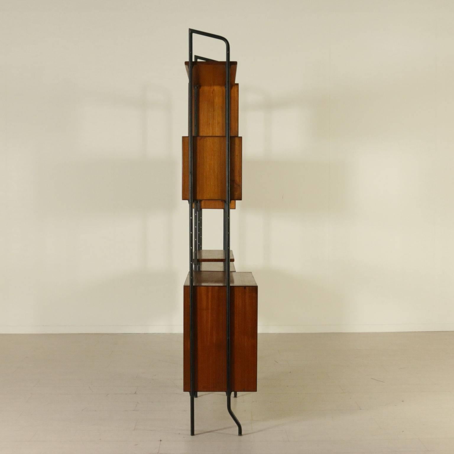 Mid-Century Modern Bookcase Adjustable Elements Teak Veneer Vintage, Italy, 1960s