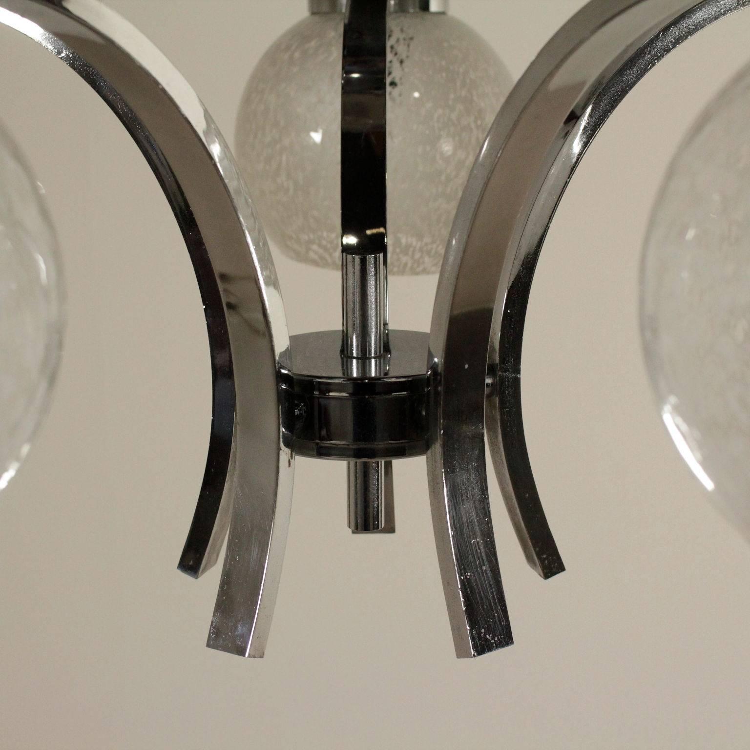 Mid-20th Century Ceiling Lamp Metal and Glass Vintage, Italy, 1960s-1970s
