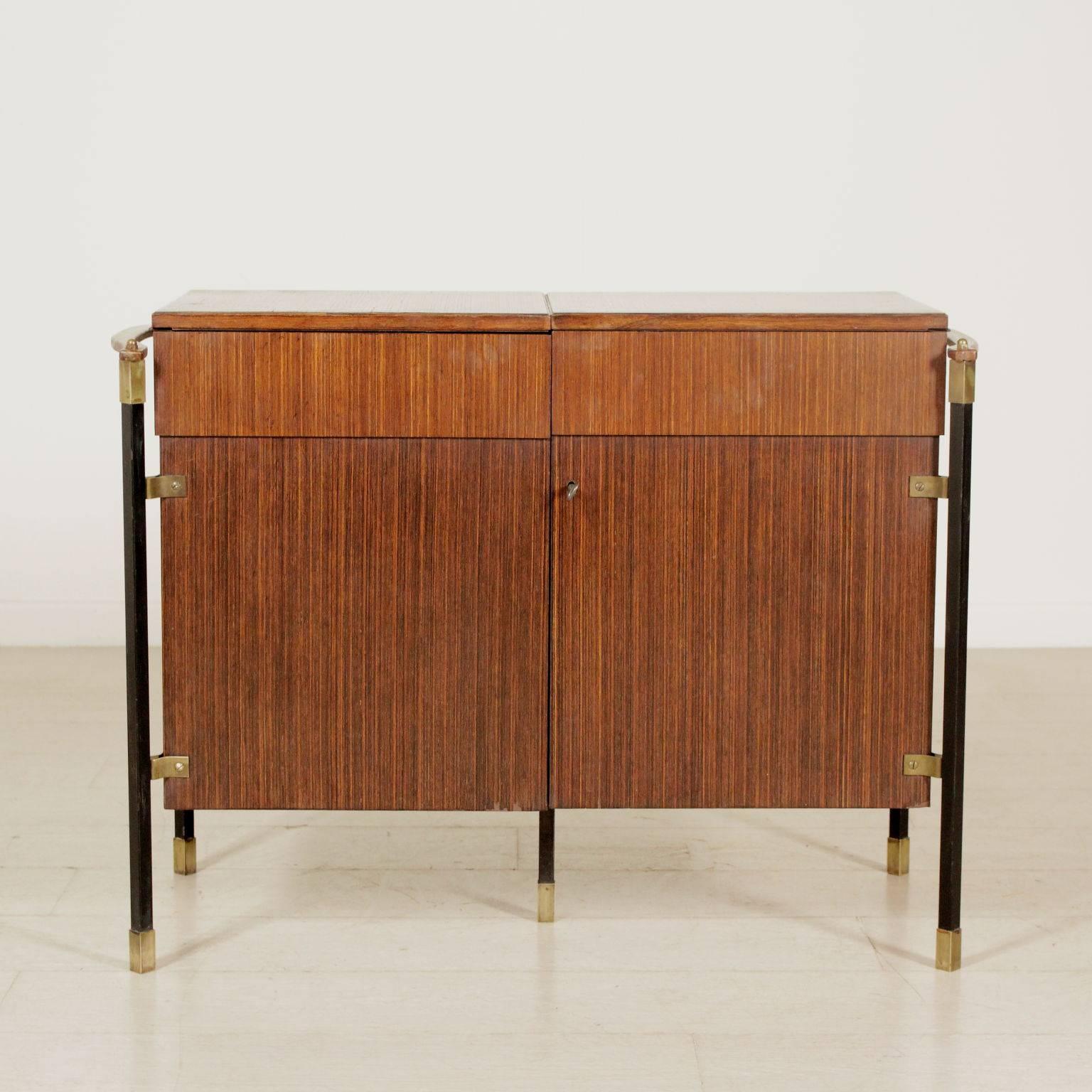 Vintage Foldable Bar Cabinet Rosewood Veneer, Italy, 1960s In Good Condition In Milano, IT