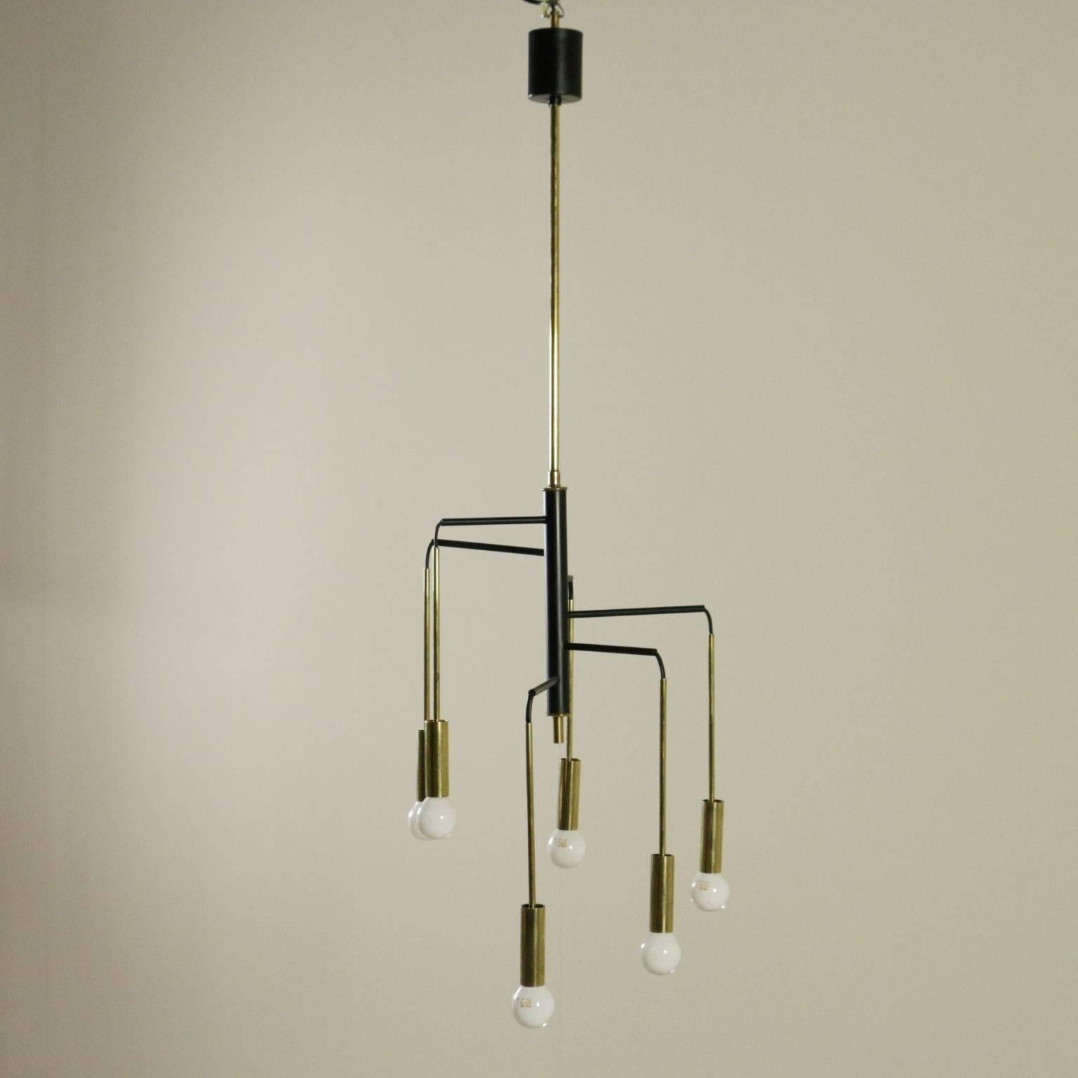 Mid-Century Modern Ceiling Lamp Brass and Laquered Aluminium Vintage, Italy 1950s-1960s