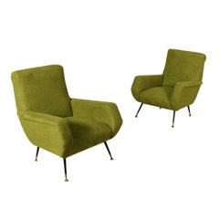 Pair of Armchairs Foam Padding Fabric Upholstery Retro Italy, 1950s-1960s