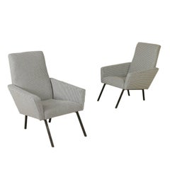 Pair of Armchairs Foam Padding Fabric Upholstery Vintage, Italy, 1960s