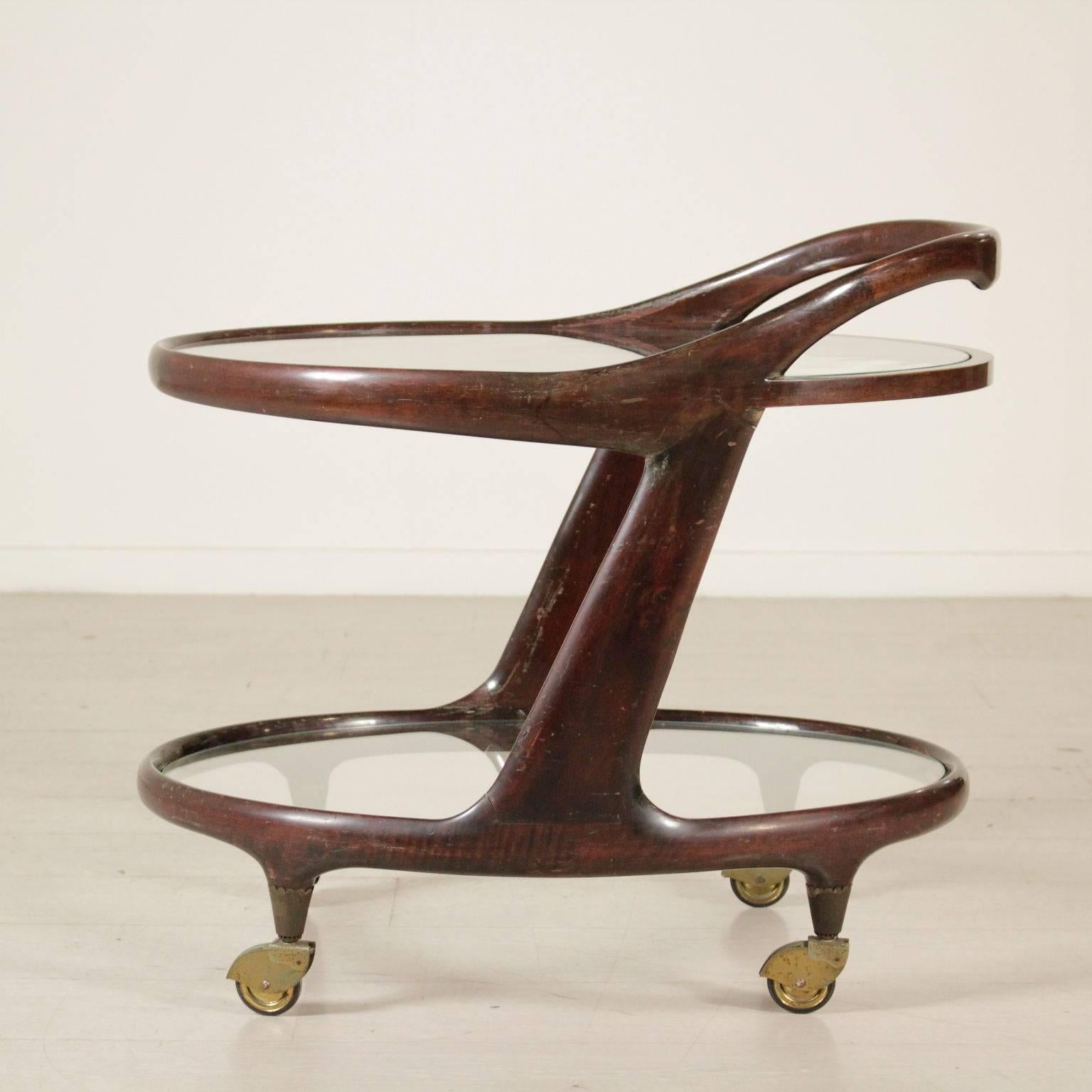 A service cart, mahogany and glass. Manufactured in Italy, 1950s.