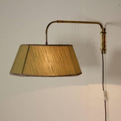 Extensible Wall Lamp Brass Structure Fabric Lampshade Vintage, Italy, 1950s