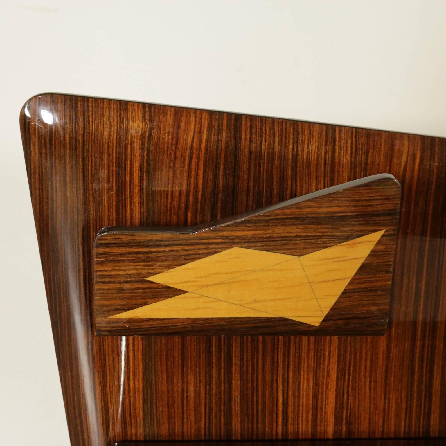 Mid-Century Modern Double Bed Hanging Bedside Tables Rosewood Veneer Vintage, Italy, 1950s-1960s