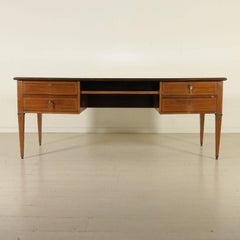 Desk Rosewood Veneer Inlaid Threads Retro Treated Glass Vintage Italy, 1950s