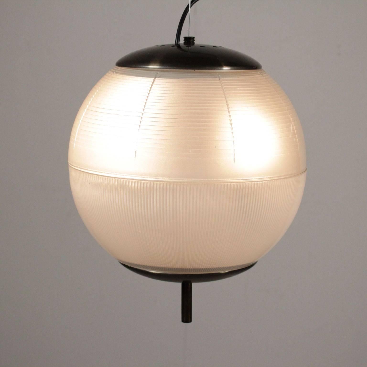 Mid-Century Modern Ceiling Lamp Glass Burnished Brass Vintage Manufactured in Italy, 1960s