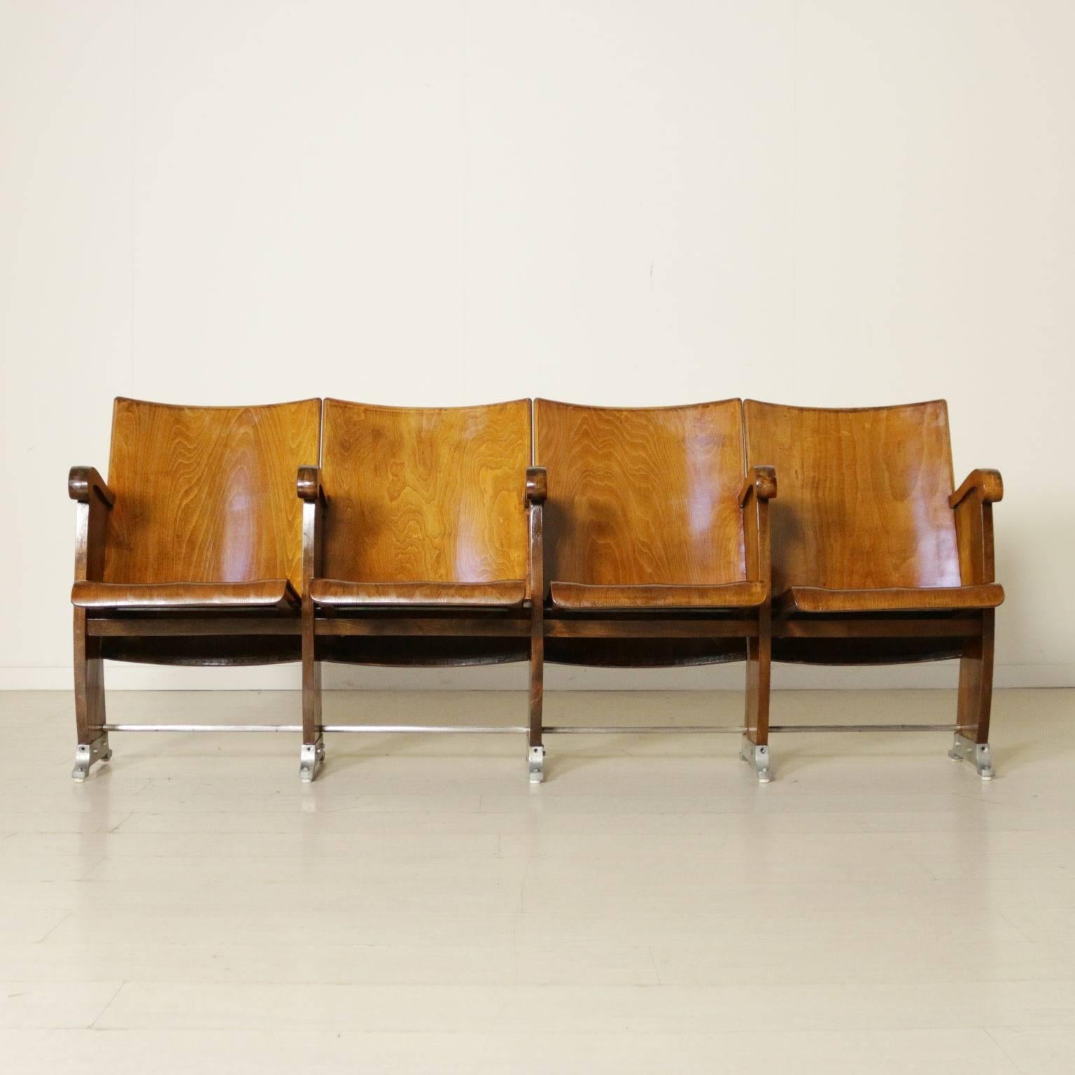 Italian Line of Cinema Chairs with Folding Seat Beech and Poplar Vintage, Italy, 1960s