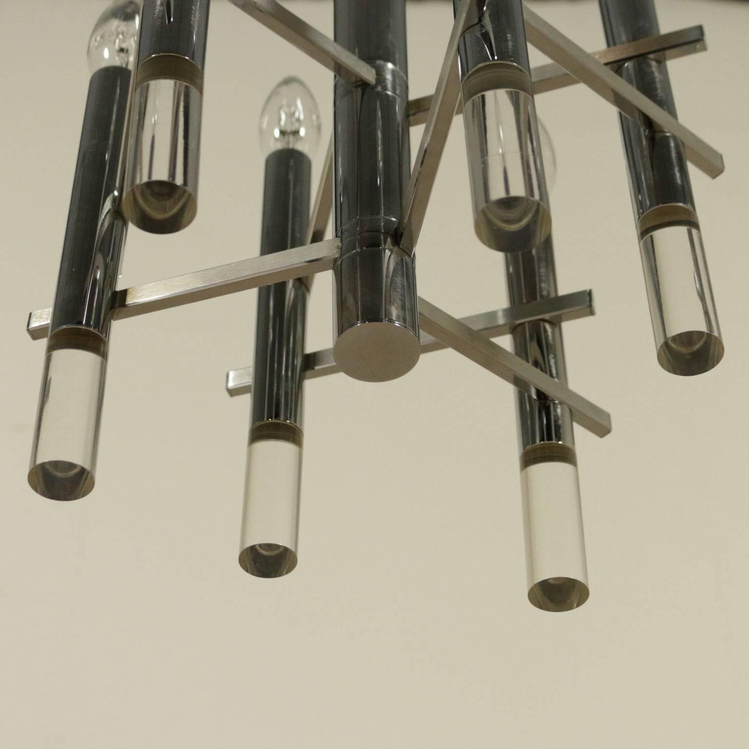 Late 20th Century Ceiling Lamp by Sciolari Chromed Metal Acrylic Glass Vintage, Italy, 1970s