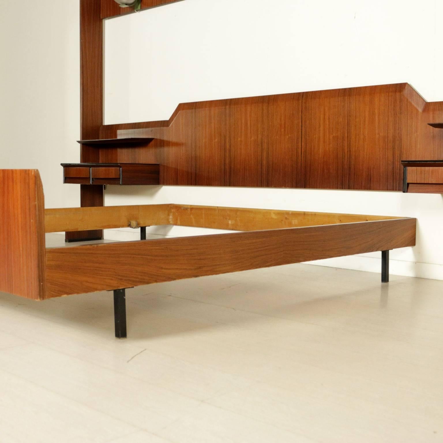 Double Bed with Hanging Bedside Tables Rosewood Veneer Vintage, Italy, 1960s 2