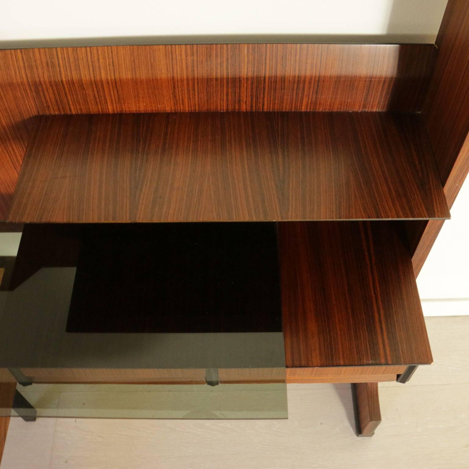 Double Bed with Hanging Bedside Tables Rosewood Veneer Vintage, Italy, 1960s 1