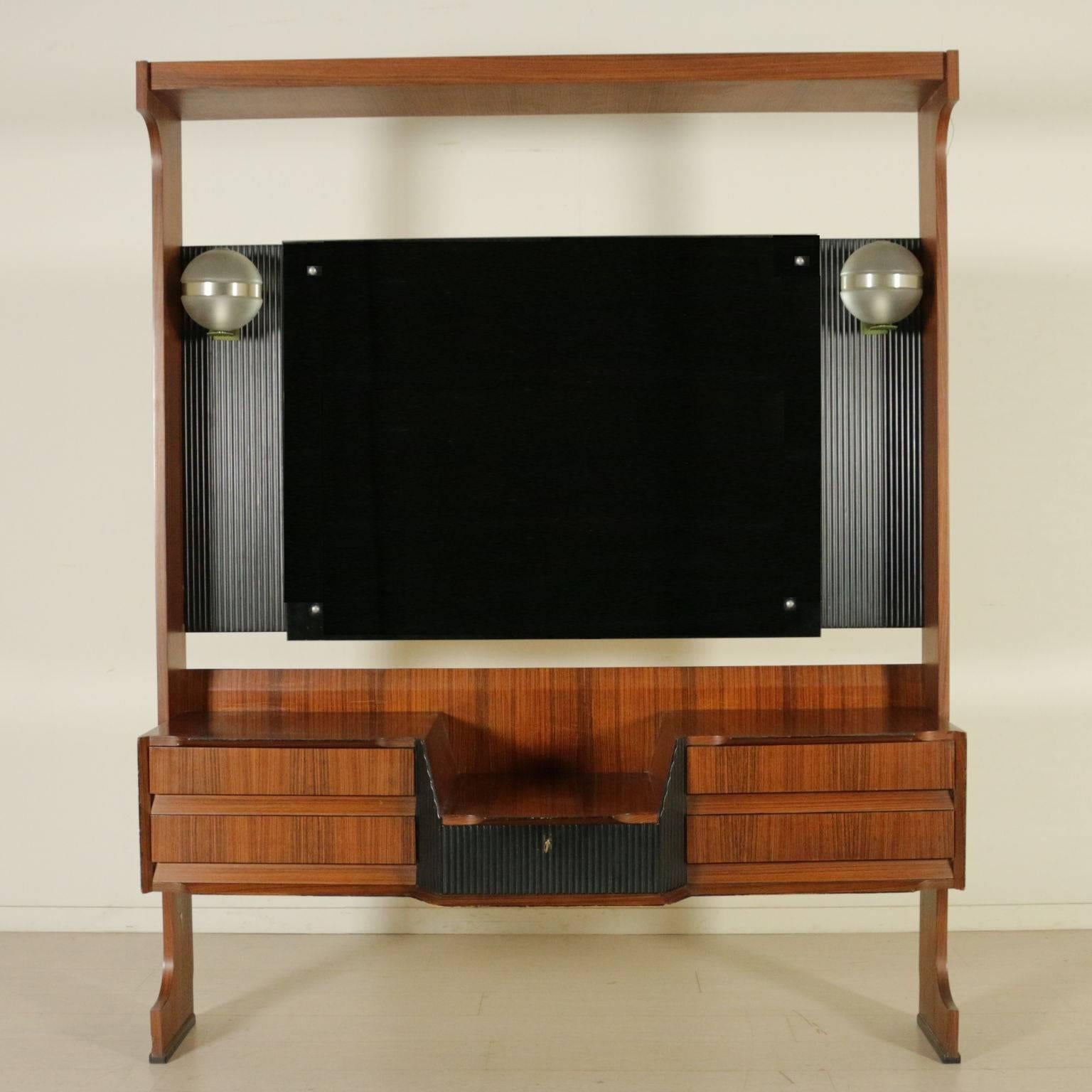 A dressing table with mirror and drawers. Rosewood veneer, stained ebony panels. Manufactured in Italy, 1960s.
