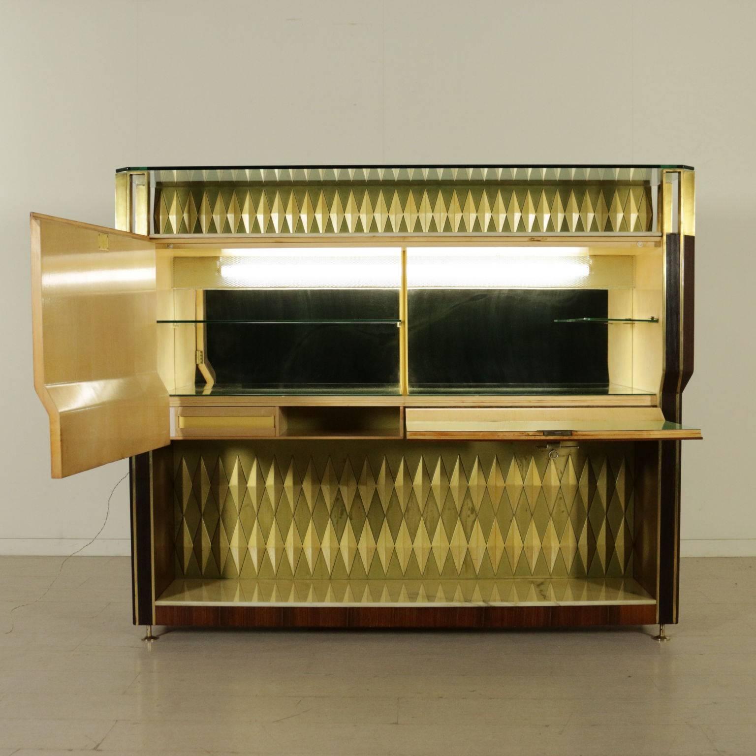 Mid-Century Modern Bar Cabinet by Dassi Rosewood and Beech Veneered Wood Vintage, Italy, 1950s