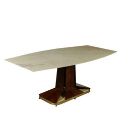 Table by Vittorio Dassi Bent Rosewood Veneered Wood Brass Vintage Italy, 1950s