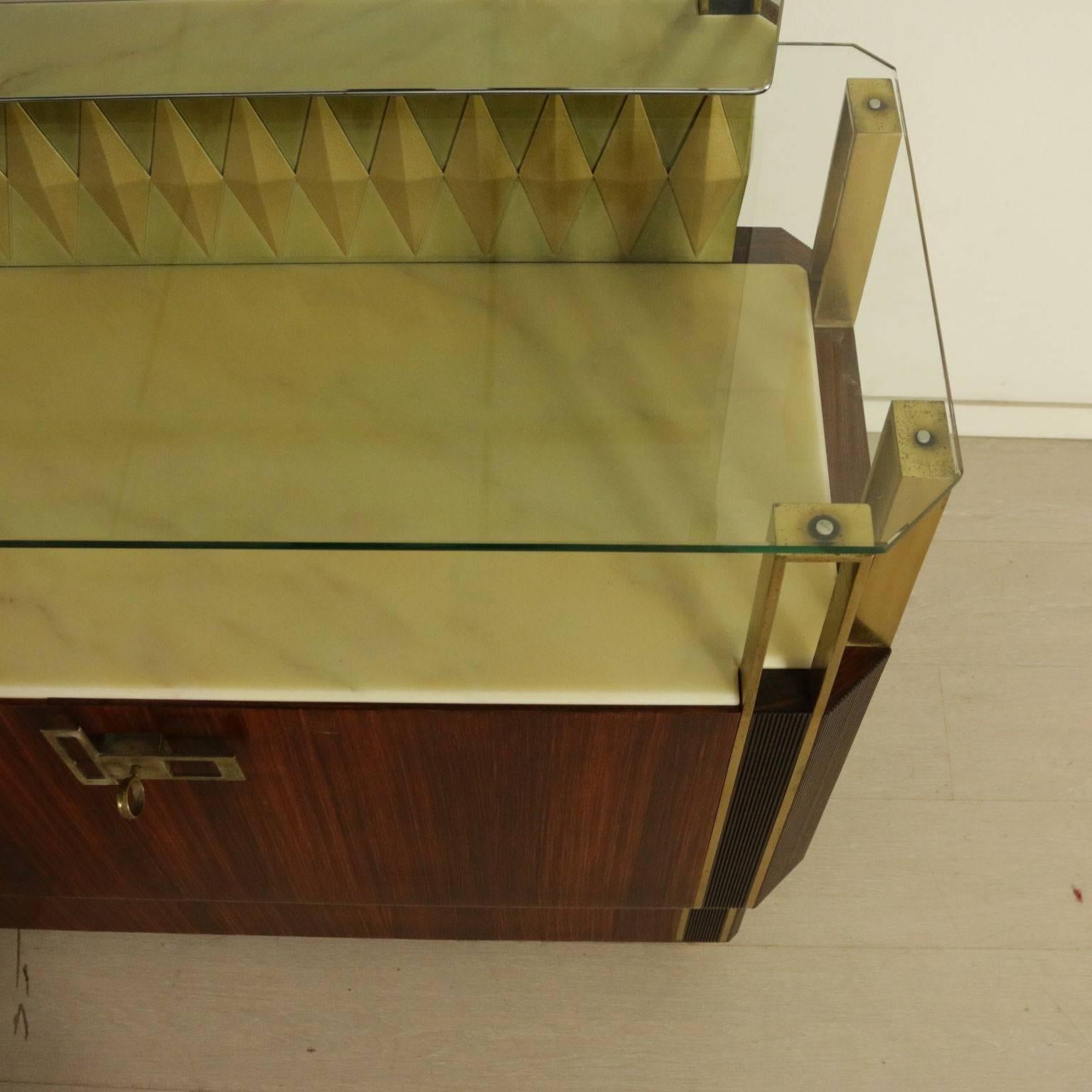 Buffet with Mirror by Vittorio Dassi Rosewood Veneer Brass, Vintage Italy, 1950s 2