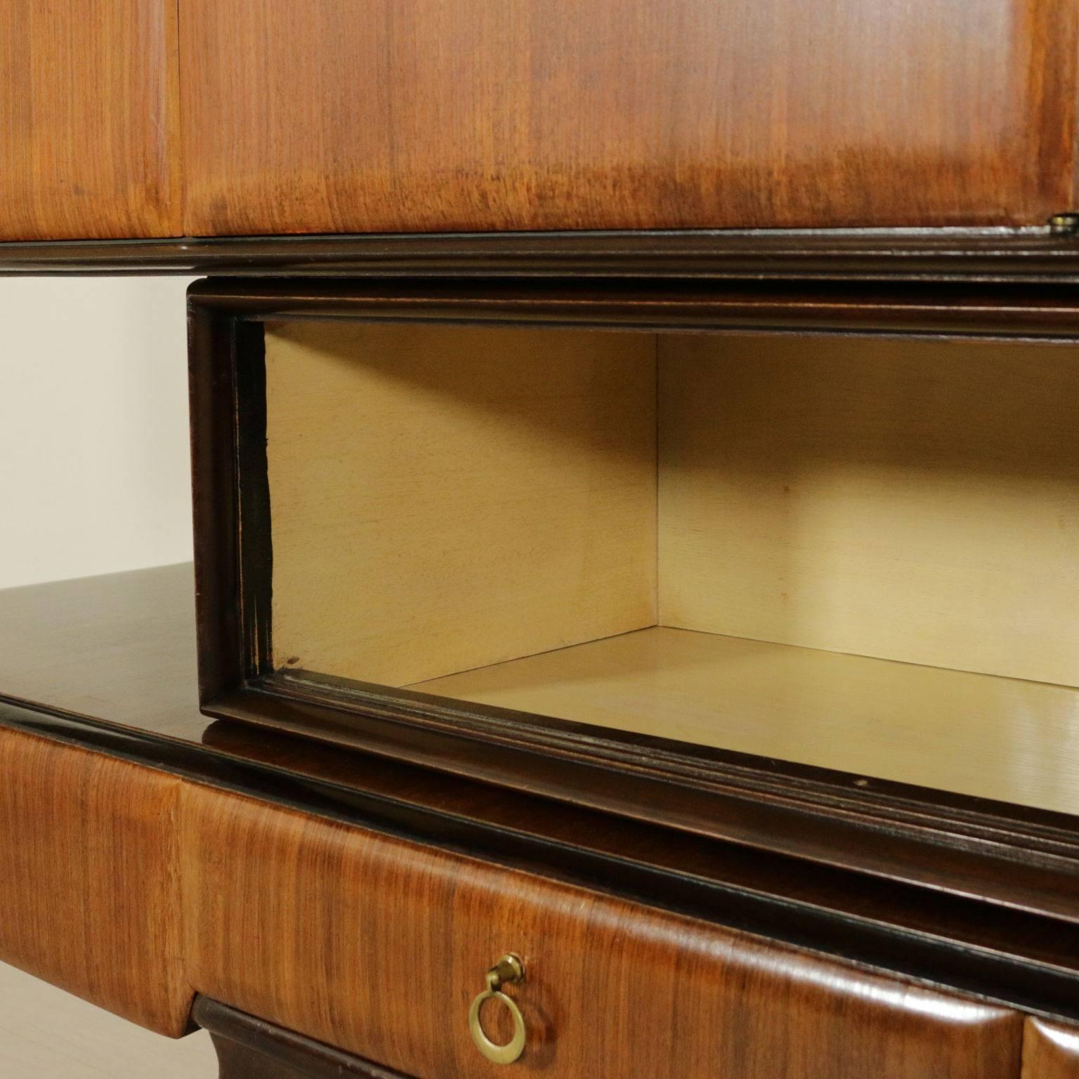 Sideboard Rosewood Veneer Retro Treated Glass Brass Vintage, Italy, 1950s 1