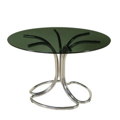Table Chromed Metal Base Smoked Glass Top Vintage, Italy, 1970s Table Chromed Metal Base Smoked Glass Top Vintage, Italy, 1970s