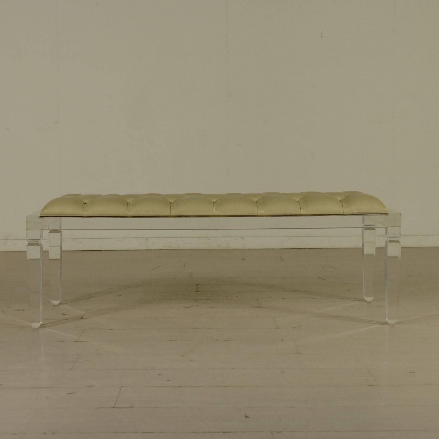A bench designed for Fabian Art, acrylic, foam padding and leatherette upholstery. Manufactured in Rome, Italy, 1980s.