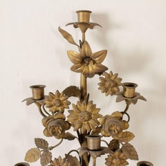 Pair of Wall Lamps with Candleholder Leaves and Flowers, Italy, Late 1800