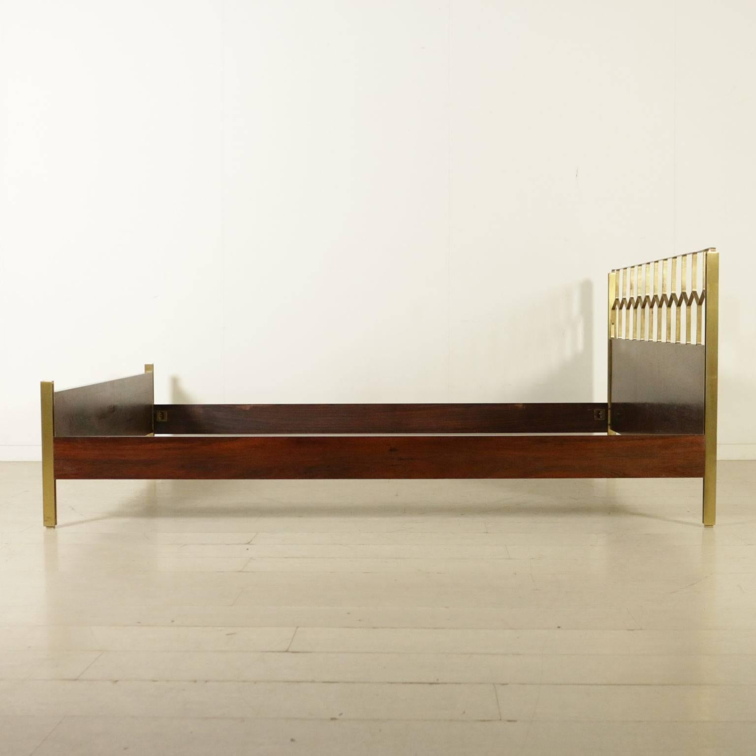 Double Bed Rosewood Veneer Brass Vintage Manufactured in Italy 1960s 2