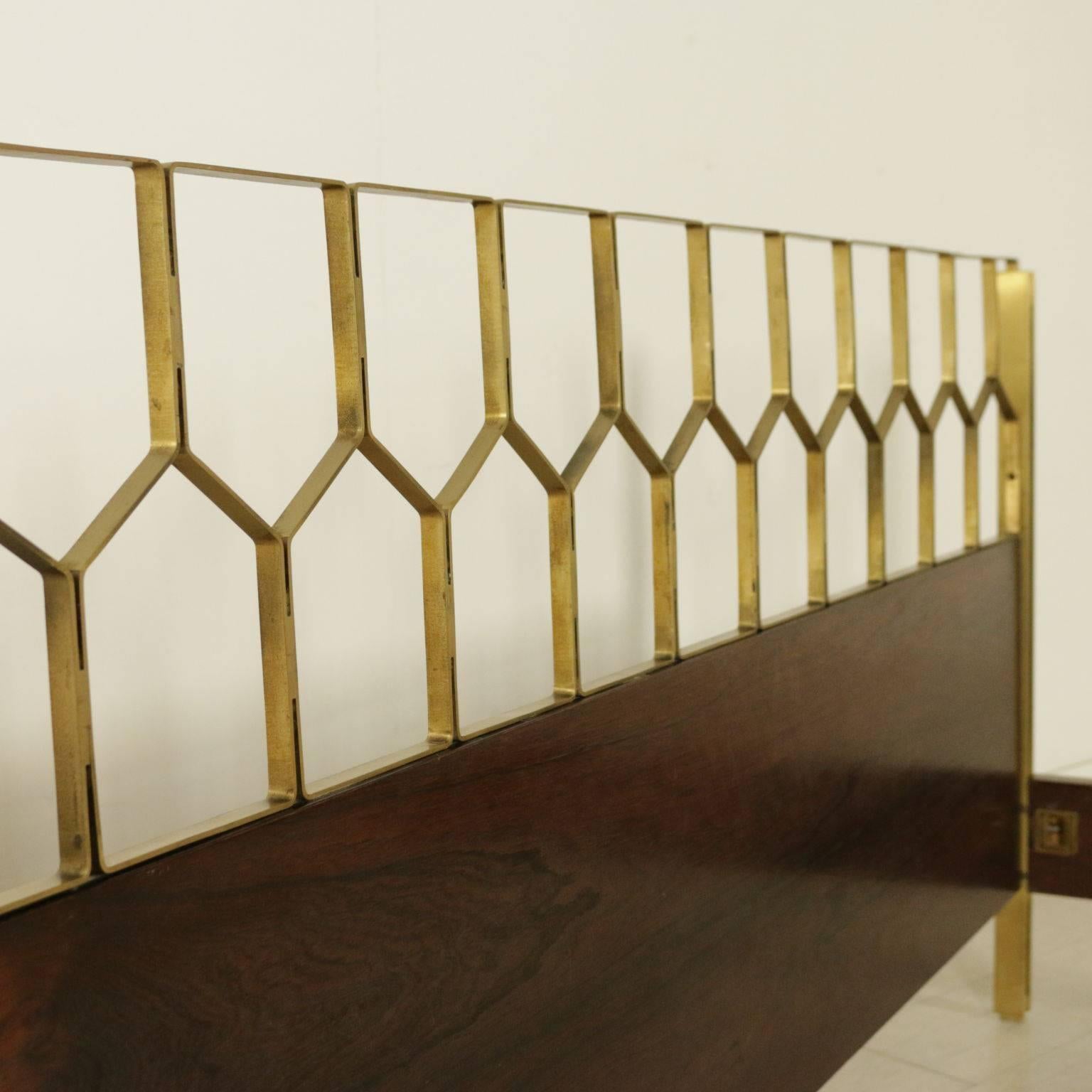 Mid-Century Modern Double Bed Rosewood Veneer Brass Vintage Manufactured in Italy 1960s