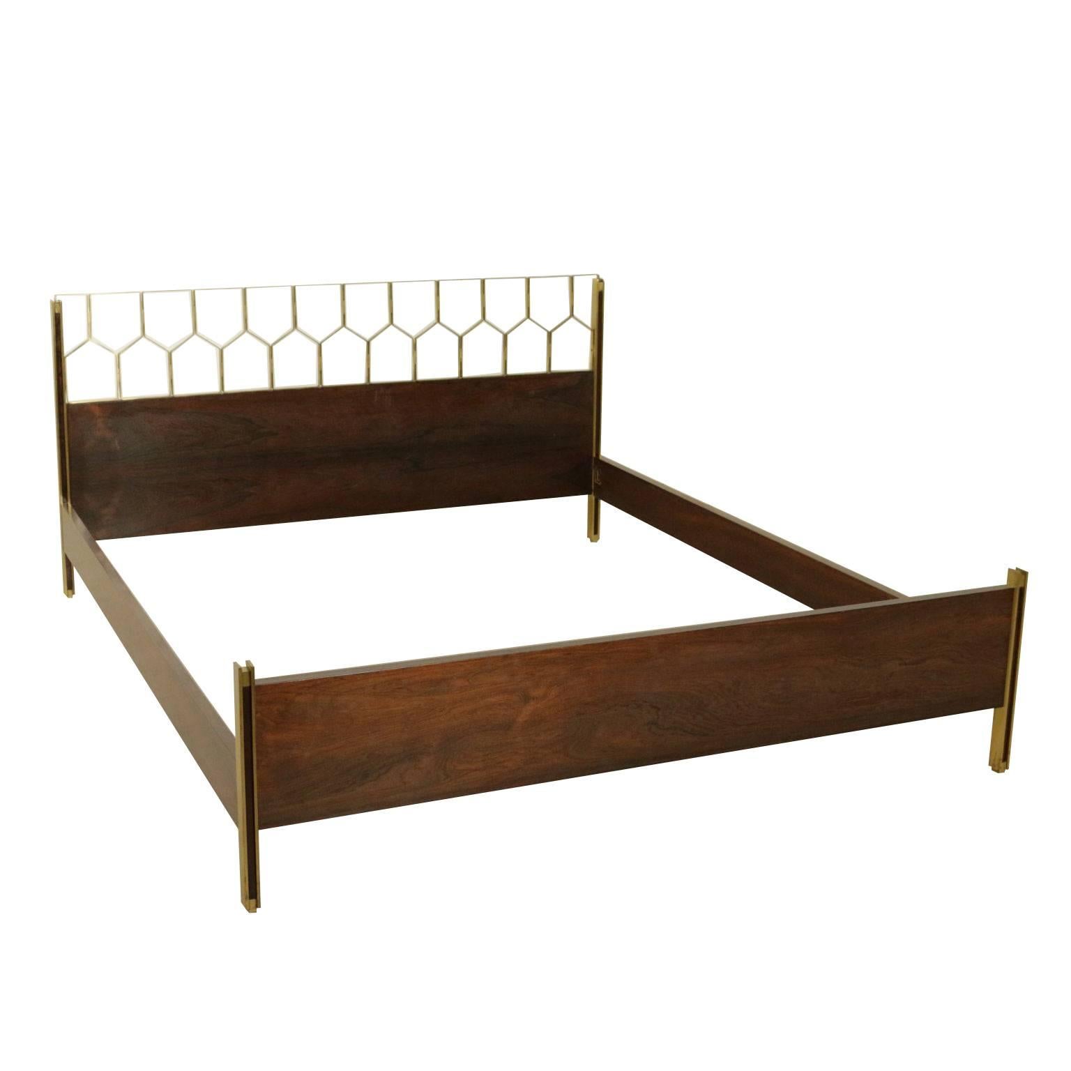 Double Bed Rosewood Veneer Brass Vintage Manufactured in Italy 1960s