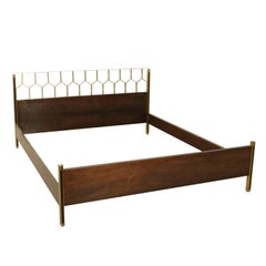 Double Bed Rosewood Veneer Brass Retro Manufactured in Italy 1960s